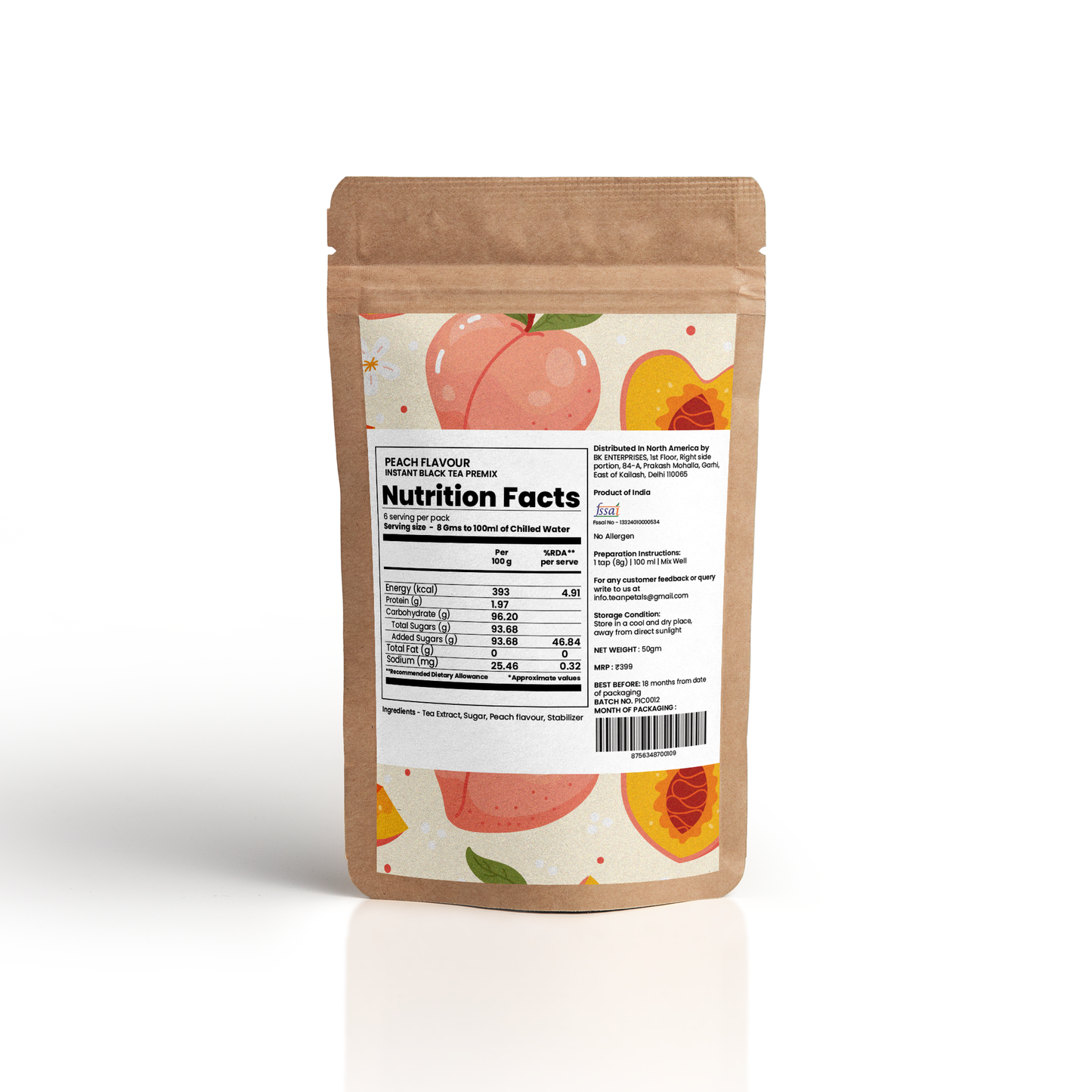 Peach Instant Iced Tea - 50gm | Makes 25 Refreshing Cups